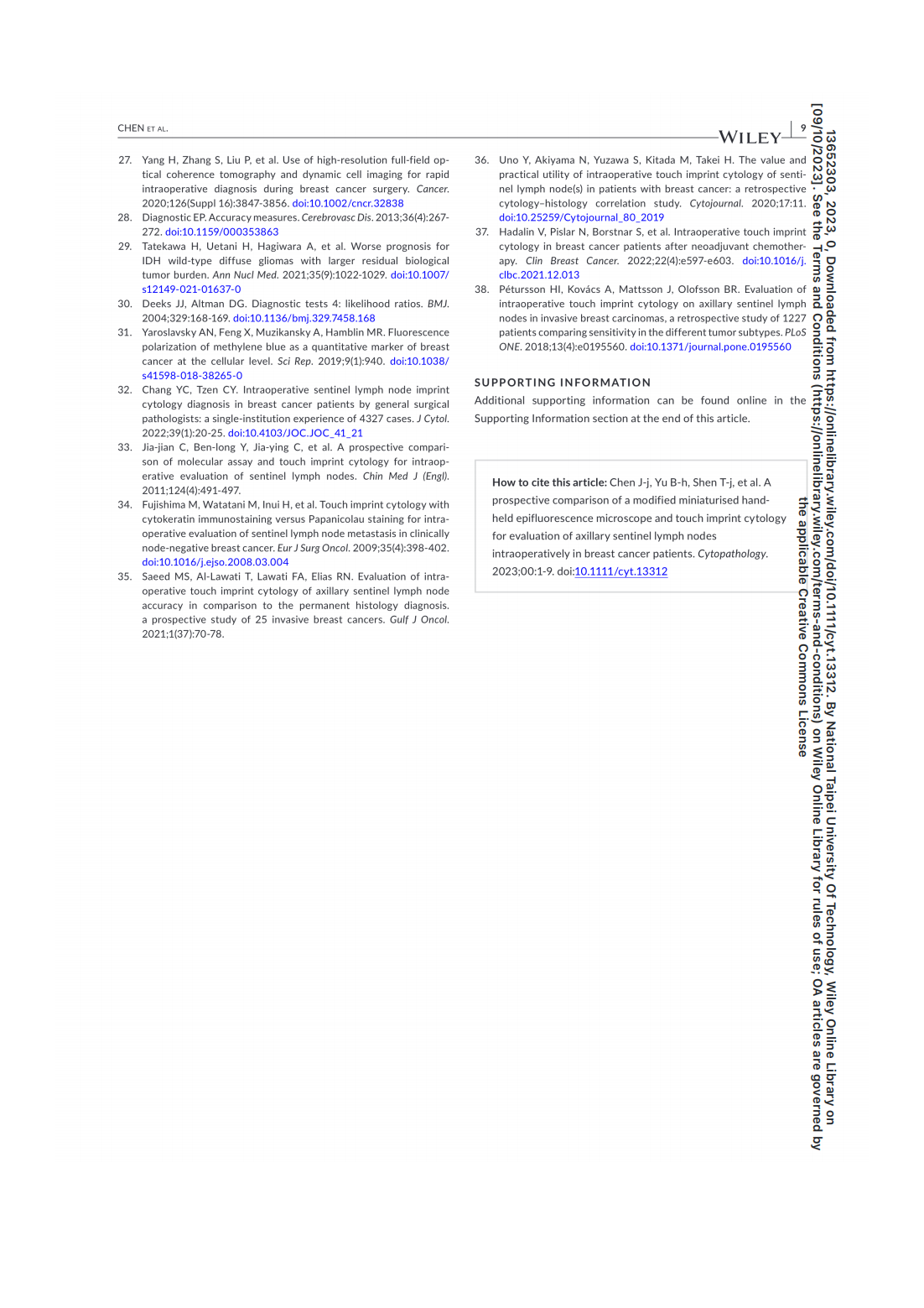 【Cytopathology 2023】-乳腺癌_08.png A prospective comparison of a modified miniaturised hand-held epifluorescence microscope and touch imprint cytologyfor evaluation of axillary sentinel lymph nodes intraoperativelyin breast cancer pati(圖9)
